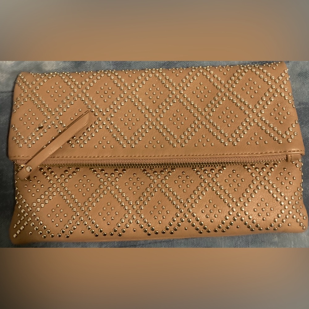 Lulu's Tan Studded Wristlet/Clutch.